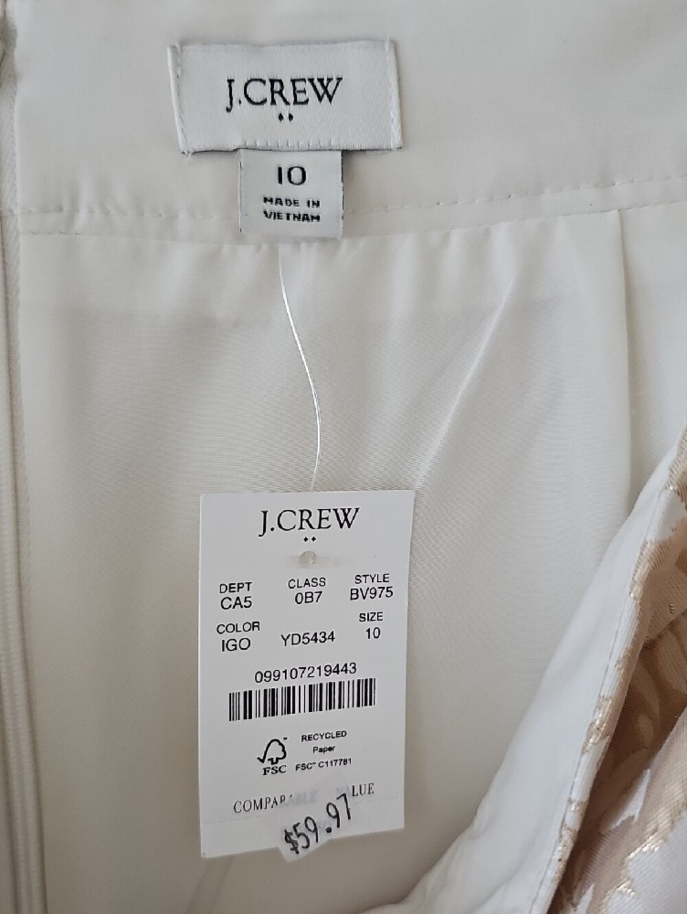J. Crew Factory Metallic Floral Jacquard A-Line Skirt Size 10 in Ivory and Gold - Picture 3 of 14